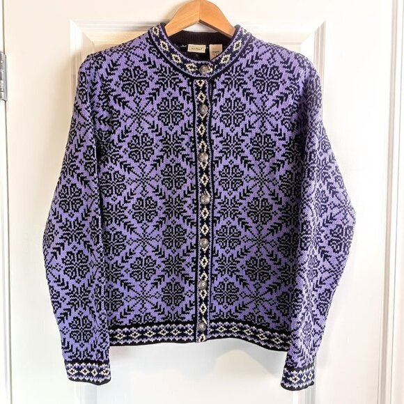 L.L. Bean Sweaters - Vintage L.L. Bean Purple Cotton Nordic Snowflake Fair Isle Cardigan